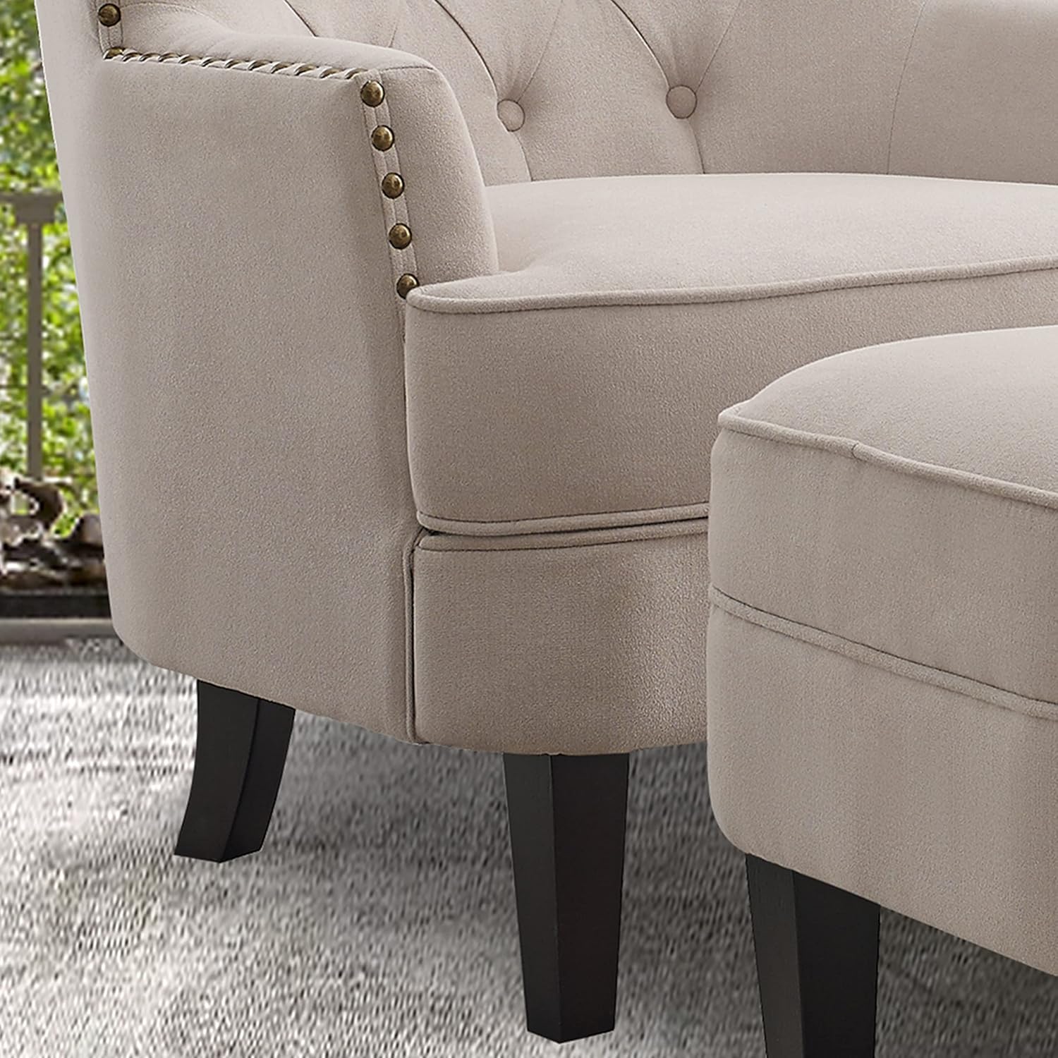 Bedroom armchair with footrest, with height adjustment and button tufting, large size, beige