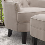 Bedroom armchair with footrest, with height adjustment and button tufting, large size, beige