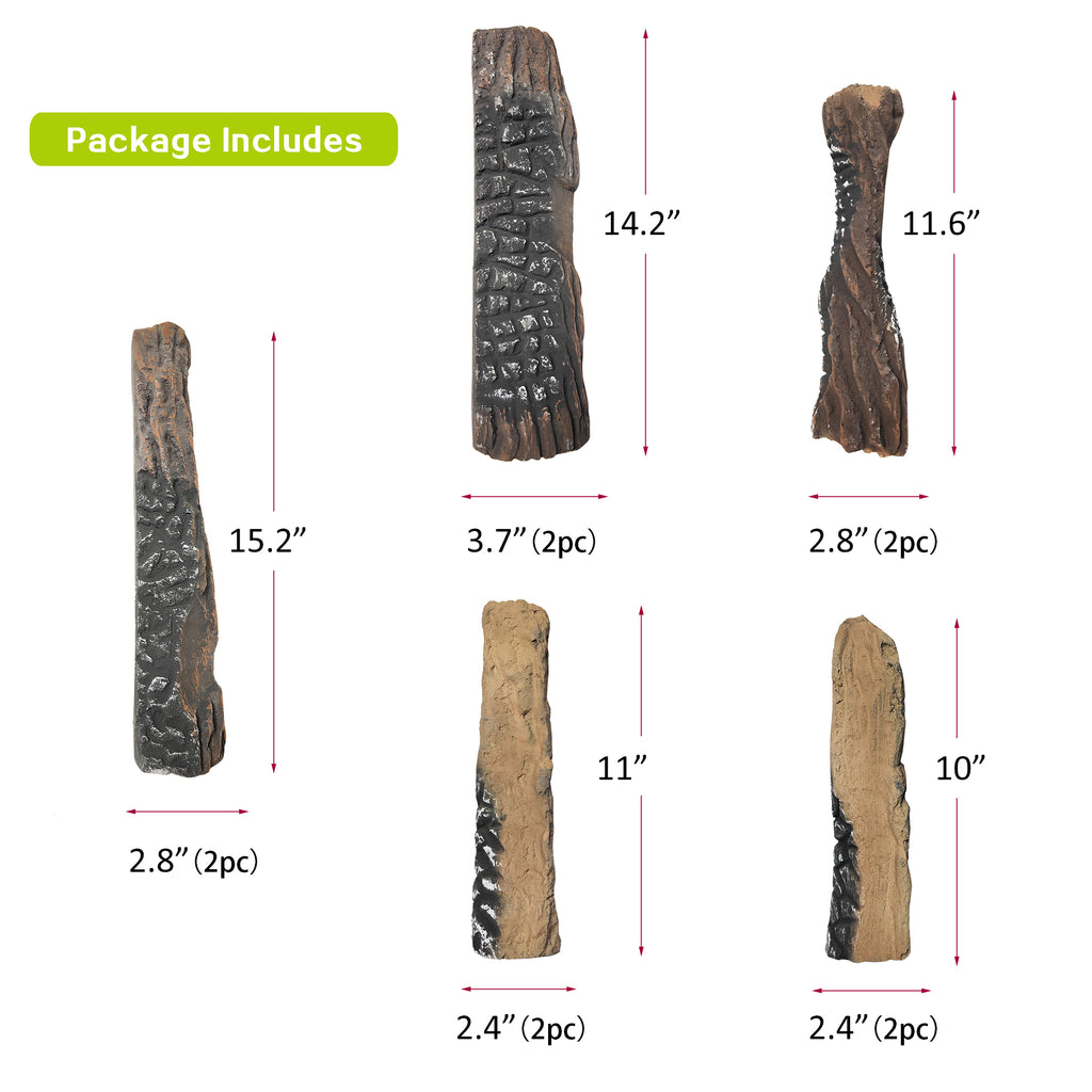 Arttoreal 10PCS Large Gas Fireplace Logs,Ceramic Wood Fire Pit Logs Decorations Indoor and Outdoor
