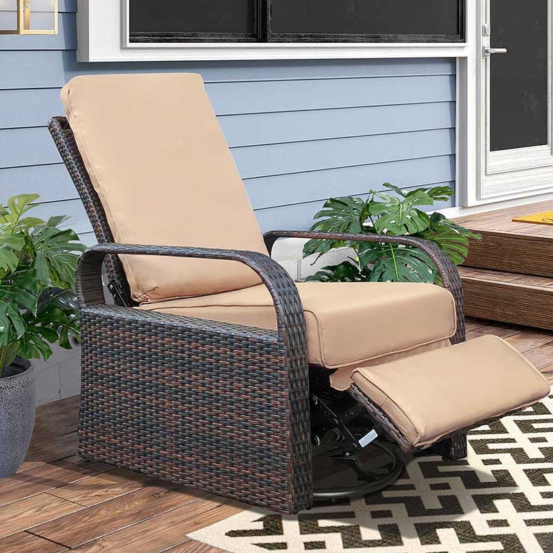 Outdoor Wicker Swivel Recliner / 360-Degree Swivel Recliner Lounge Chair/ Patio Furniture Chair
