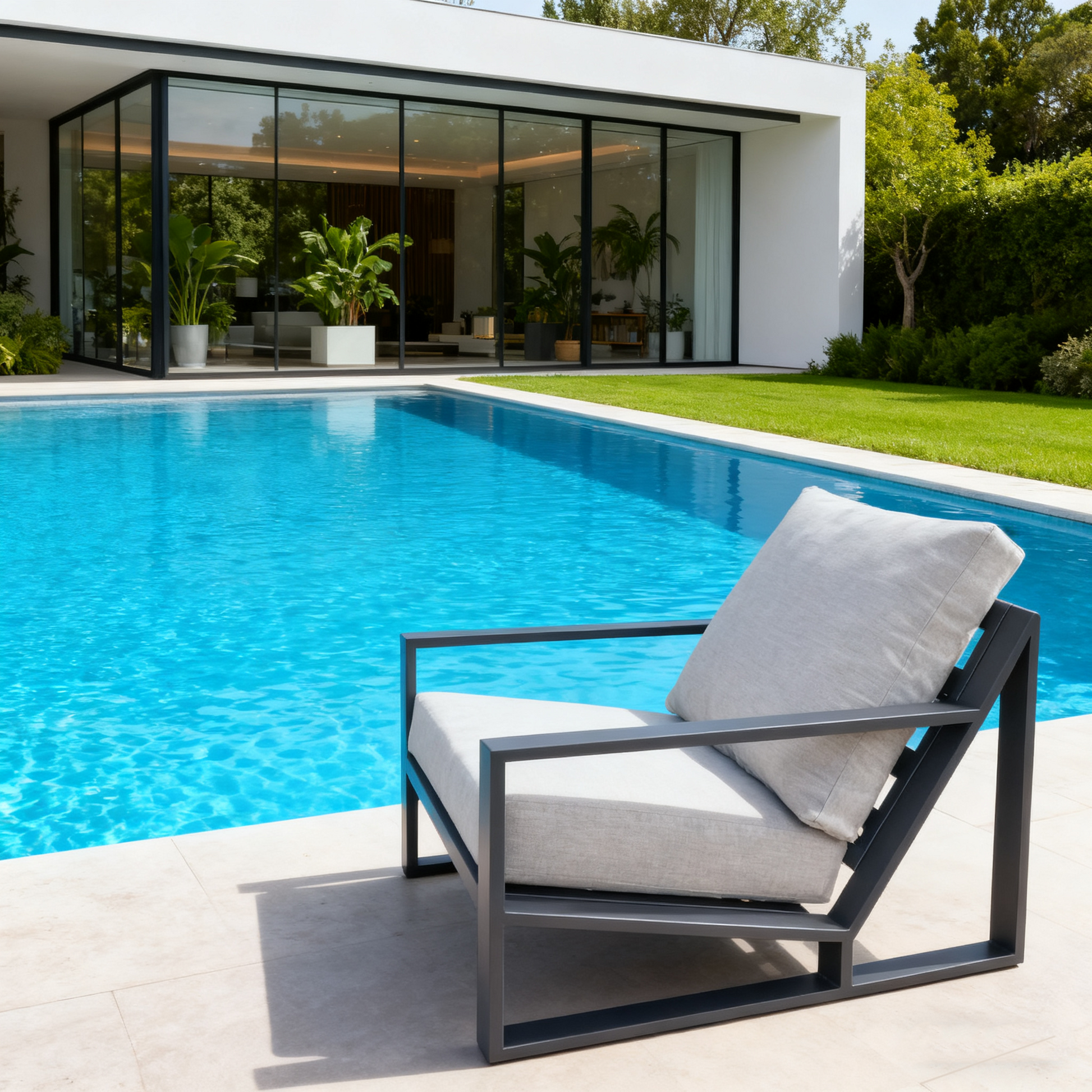 ATR Aluminum Outdoor Lounge Chair With Ottomans / All Weather Outdoor Armchair Set with Cushions(Set of 2 )