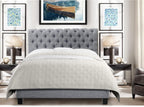 Upholstered fabric bed frame with adjustable headboard, Chesterfield style, wooden slatted supports, easy to assemble, single size