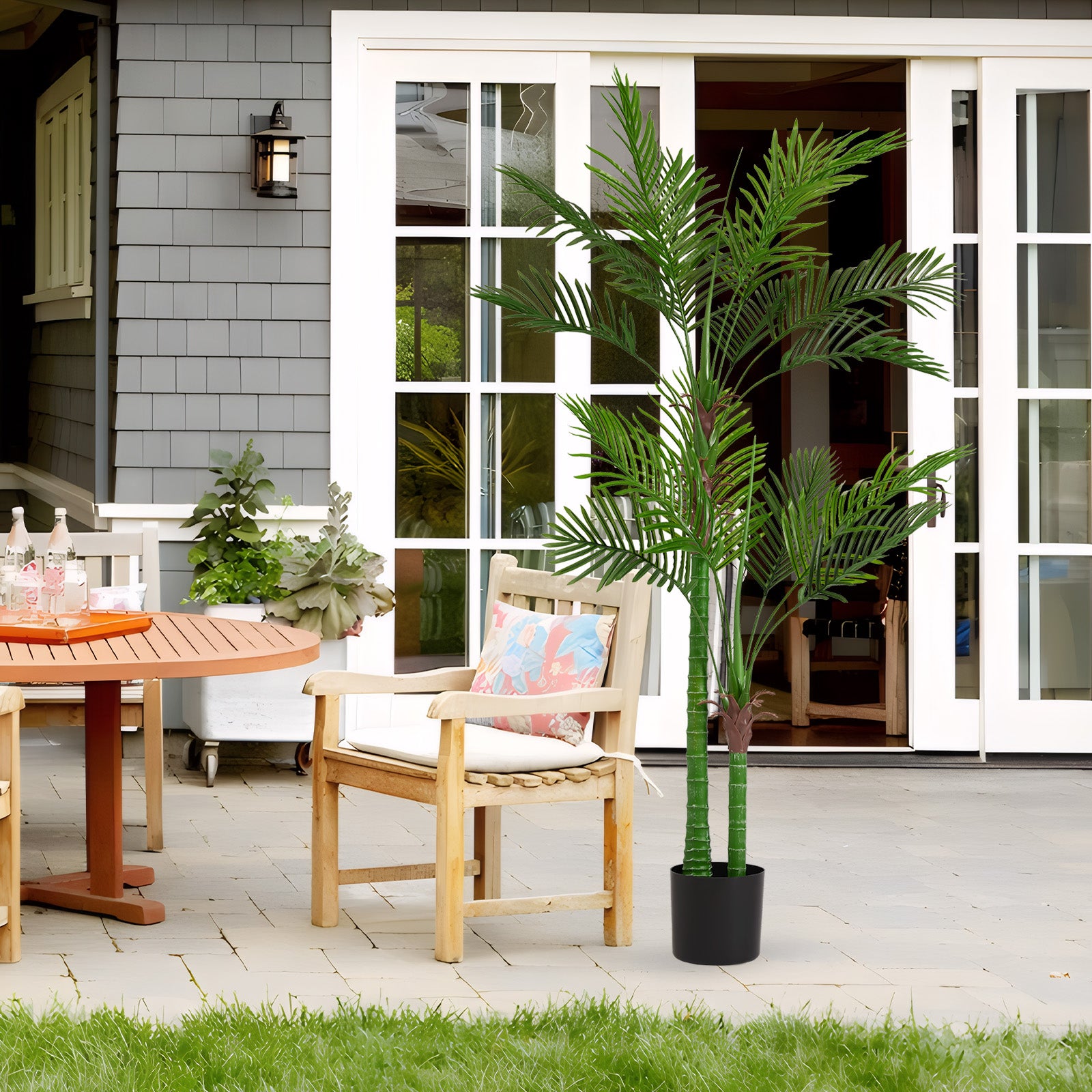 Artificial Golden Cane Palm Tree, 180cm Tall Faux Areca Palm Plant in Pot for Indoor or Outdoor Home and Office Decor, Adjustable Trunk,