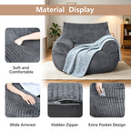 Arttoreal Bean Bag Chair with Ottoman, Corduroy Beanbag Sofa with Footrest for Adults, Grey