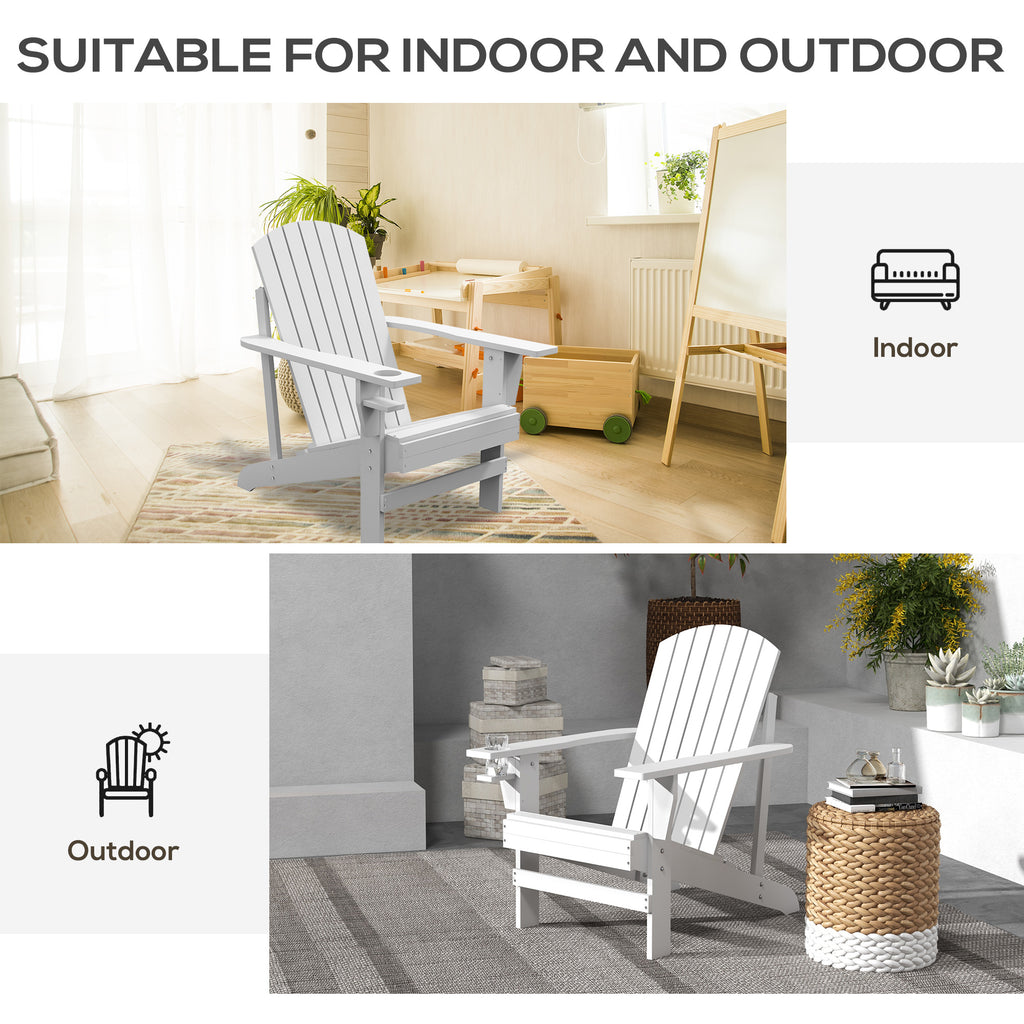 Wooden Adirondack Chair, Outdoor Patio Lawn Chair with Cup Holder, Weather Resistant Lawn Furniture, Classic Lounge Chair for Deck, Garden, Backyard, Fire Pit, White