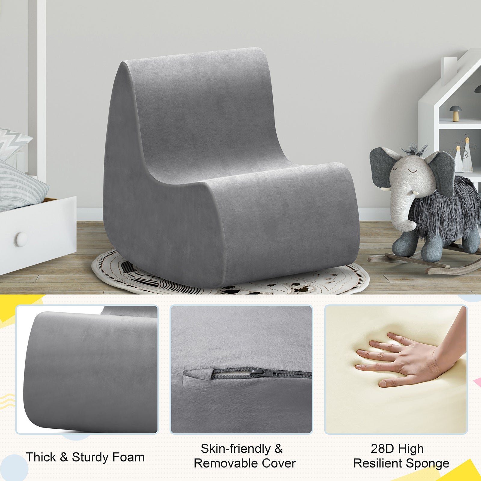 Creative soft foam rocking chair suitable for children's room- game room and living room, light and durable