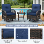 Arttoreal Outdoor Swivel Rocker Patio Chairs Set of 2 and Matching Side Table / 3 Piece Wicker Patio Bistro Set with Premium Fabric Cushions