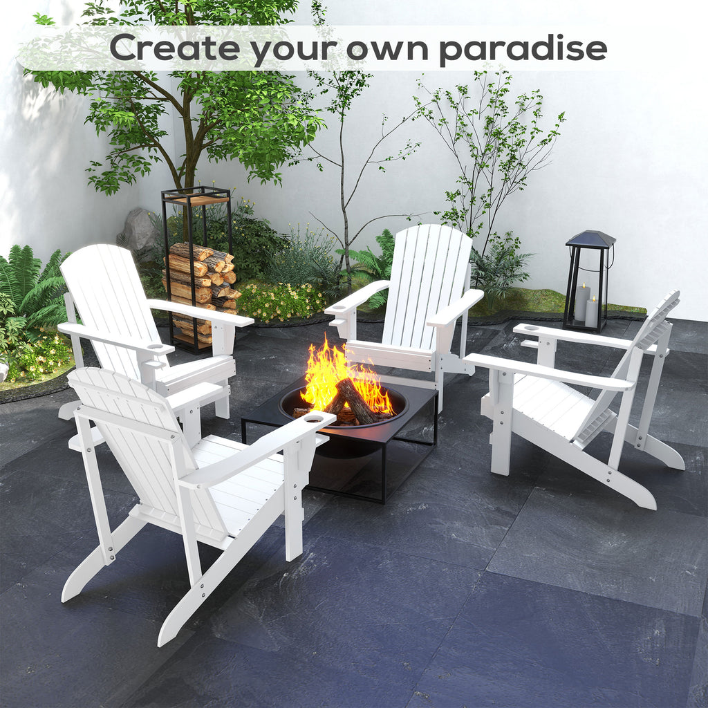 Wooden Adirondack Chair, Outdoor Patio Lawn Chair with Cup Holder, Weather Resistant Lawn Furniture, Classic Lounge Chair for Deck, Garden, Backyard, Fire Pit, White