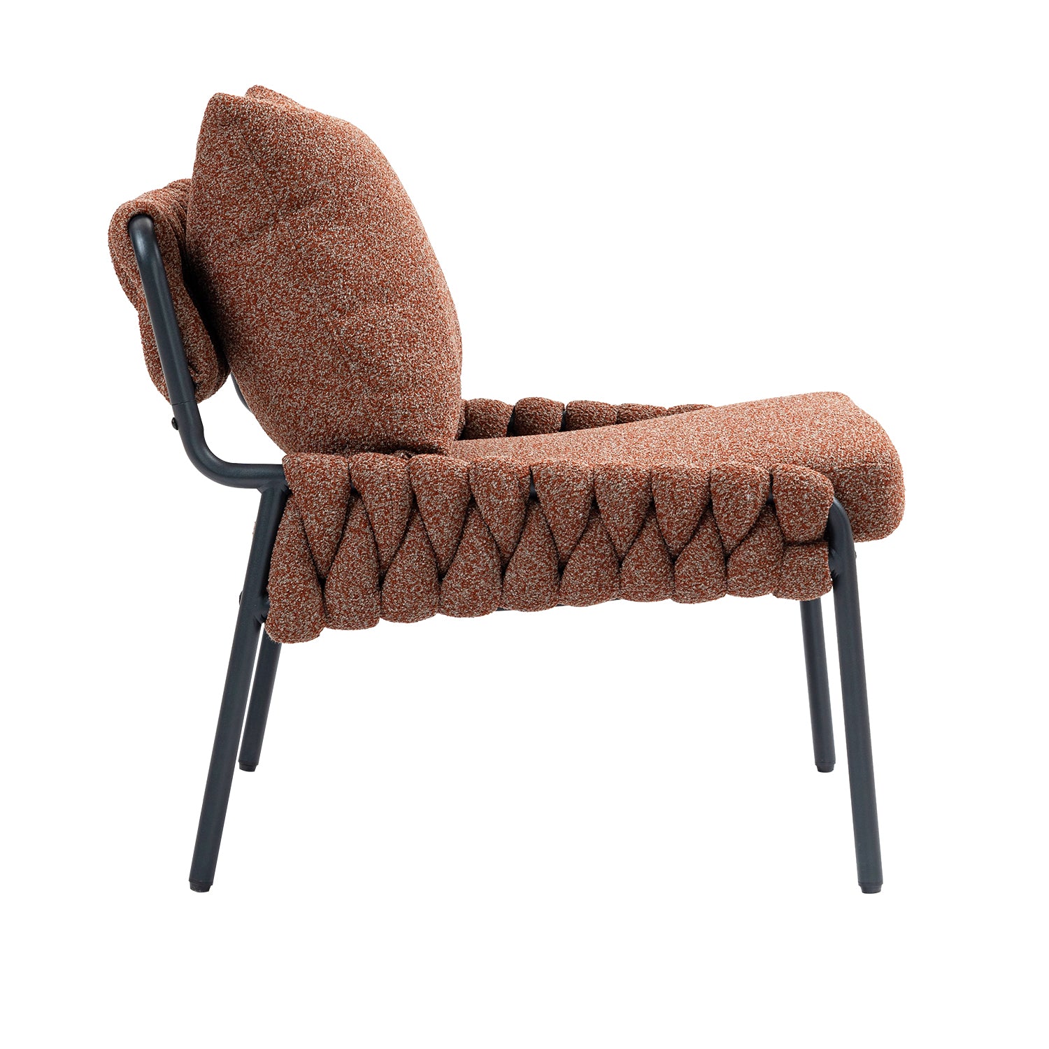 1-piece contemporary lounge chair with woven upholstery and metal frame, comfortable armchair for living room or bedroom, upholstered seat and back