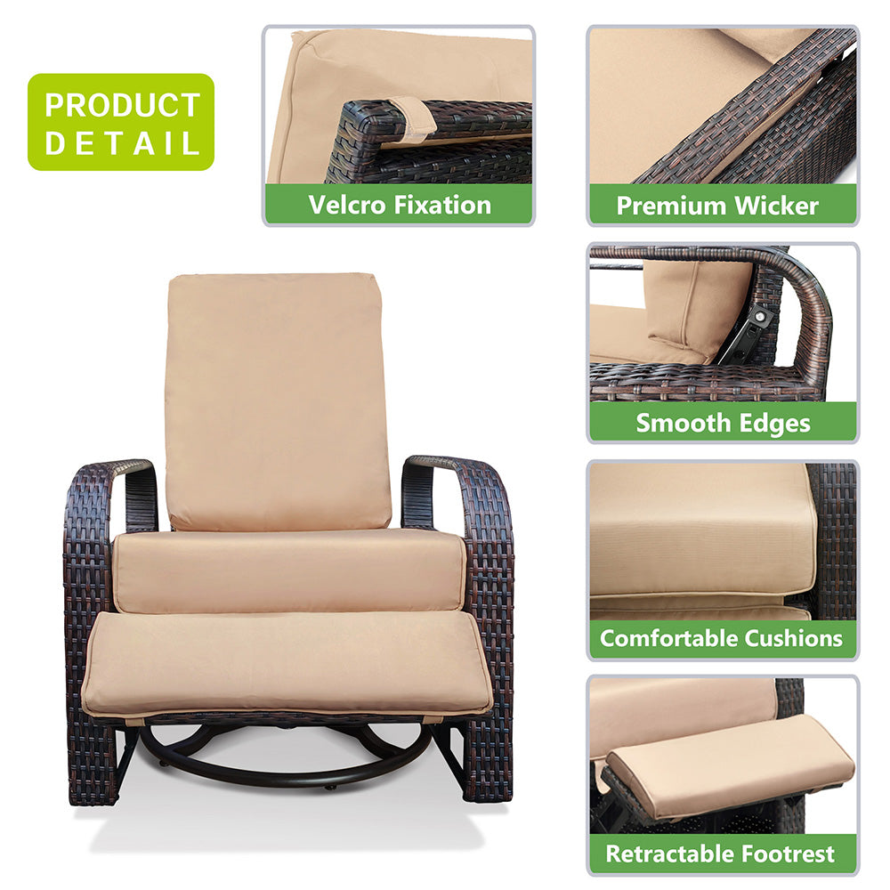 Arttoreal Outdoor Wicker Swivel Recliner Chair, 360° Rotating Patio Recliner