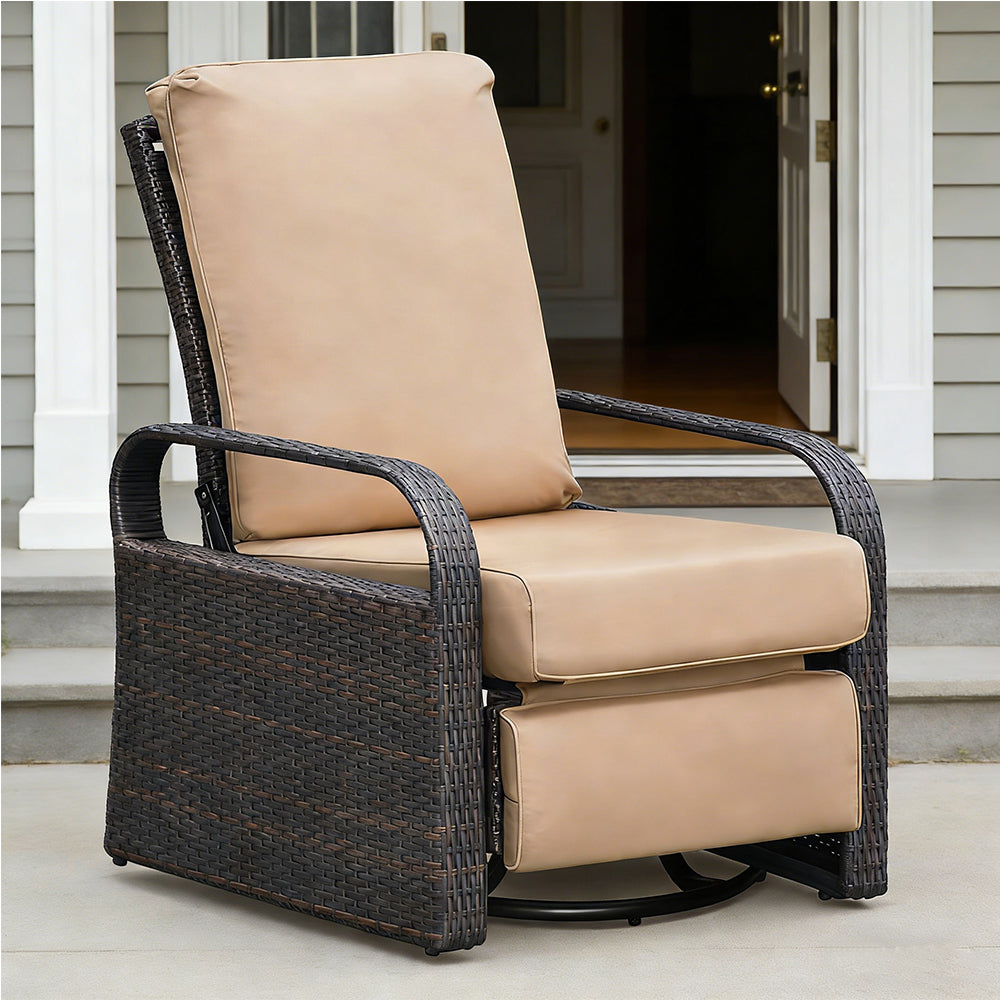 Arttoreal Outdoor Wicker Swivel Recliner Chair, 360° Rotating Patio Recliner