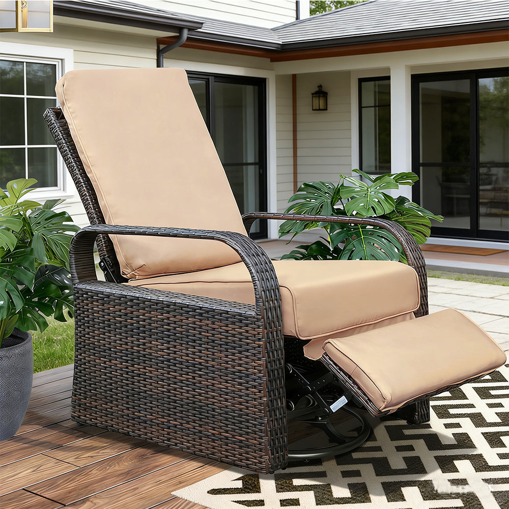 Arttoreal Outdoor Wicker Swivel Recliner Chair, 360° Rotating Patio Recliner
