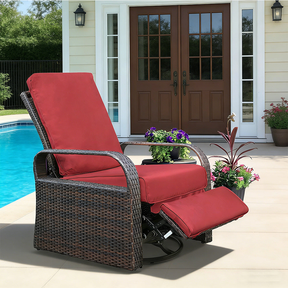 Arttoreal Outdoor Wicker Swivel Recliner Chair, 360° Rotating Patio Recliner