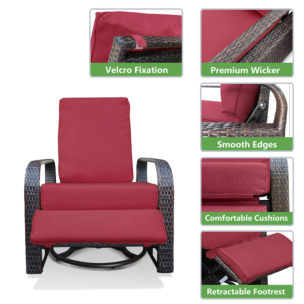Arttoreal Outdoor Wicker Swivel Recliner Chair, 360° Rotating Patio Recliner