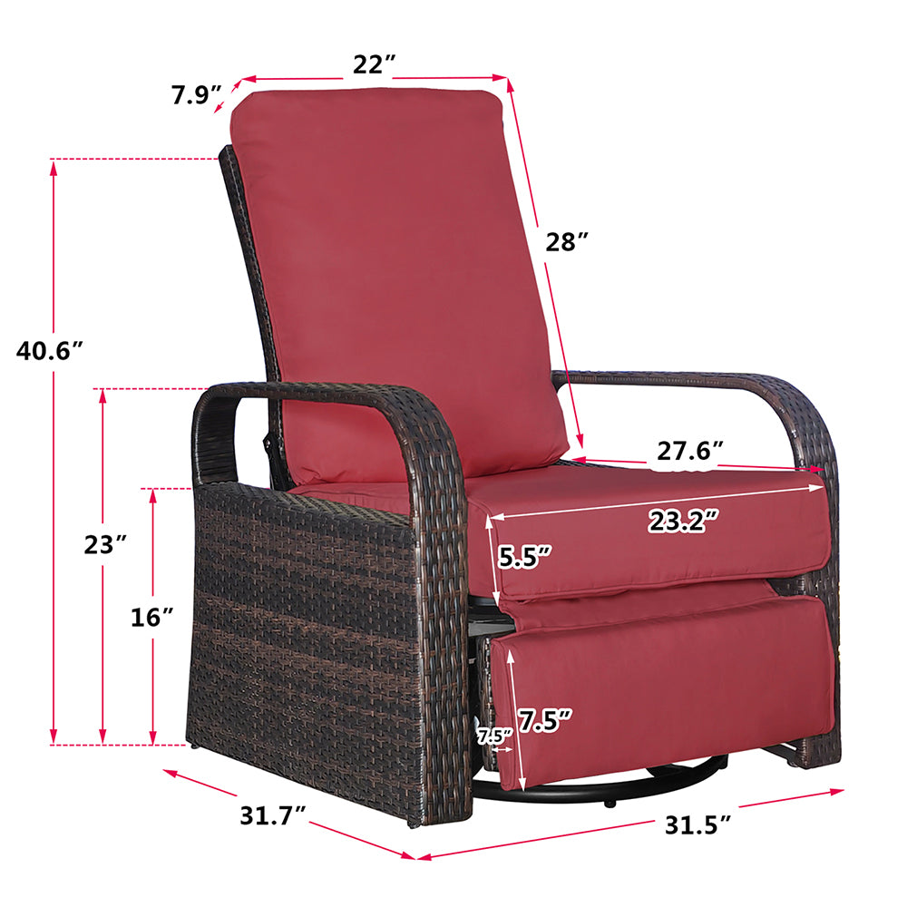 Arttoreal Outdoor Wicker Swivel Recliner Chair, 360° Rotating Patio Recliner