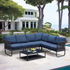 Wicker Patio Sectional Furniture Sofa Set / 6Pcs Outdoor Conversation Set with Left & Right Armrest Sofas, Single Chair, Corner Sofa, Armless Chair, Glass Top Coffee Table