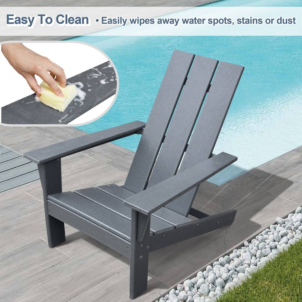 Adirondack Chair Lounger, Patio Chair HDPE Recliner Weather Resistant, Fire Pit Seating High Back for Outdoor, Backyard, Garden, Deck, Lawn, Gray