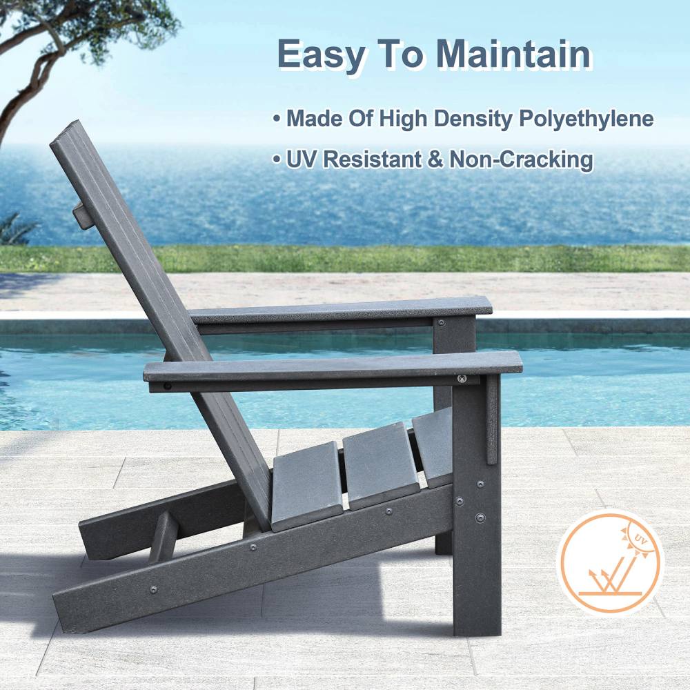 Adirondack Chair Lounger, Patio Chair HDPE Recliner Weather Resistant, Fire Pit Seating High Back for Outdoor, Backyard, Garden, Deck, Lawn, Gray(Pre-sale, expected to ship on October 10)