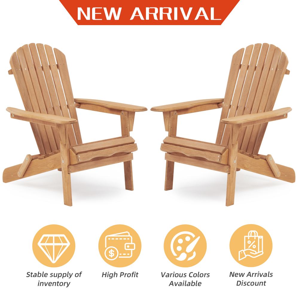 2 Pcs Wooden Folding Adirondack Chair / Fire Pit Wood Chair Set of 2 for Garden,Garden, Lawn, Backyard, Deck, Pool Side, Fire Pit