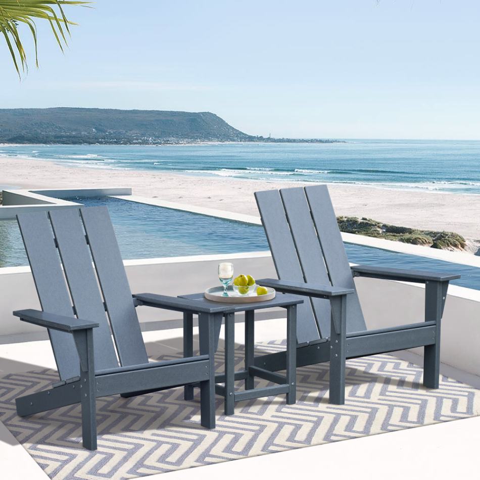 Adirondack Chair Set of 3 with Table, HDPE Weather-Resistant Patio Chair Fire Pit Chair for Outdoor, Backyard, Garden, Deck, Dark Gray