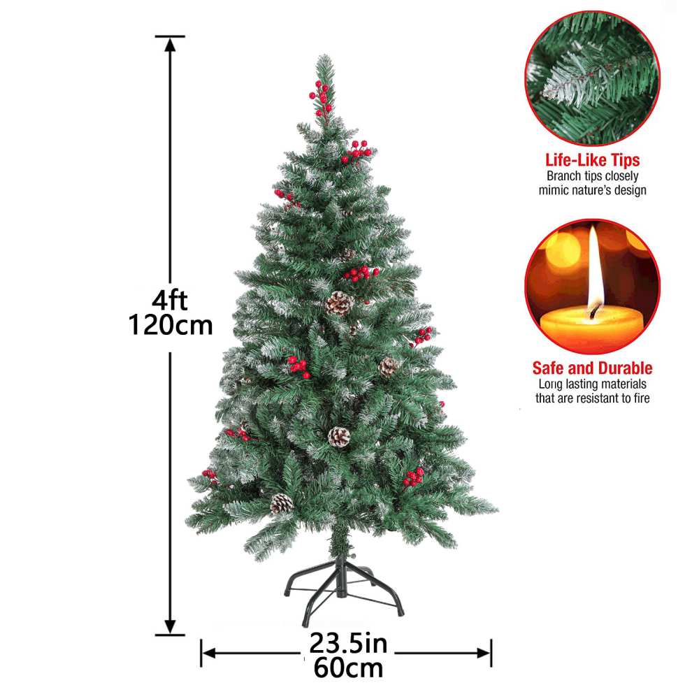 4ft Artificial Christmas Tree / Full Xmas Trees with 30 LED, 308 Branch Tips Metal Hinges & Foldable Base for Holiday Home Office Party Decoration