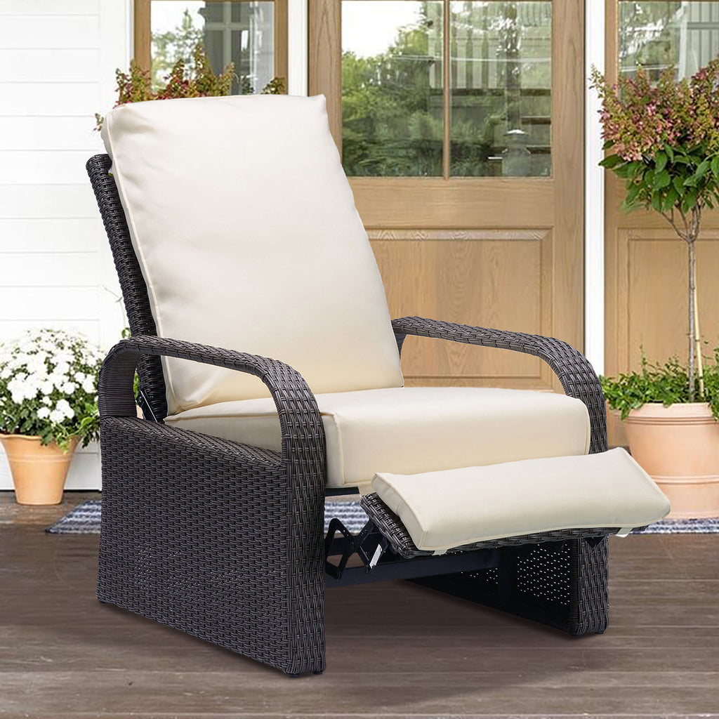 Arttoreal Outdoor Recliner Lounge Chair for Patio & Poolside – Premium Wicker Rattan Chair with Cushion and Adjustable Backrest(350 lbs Capacity)