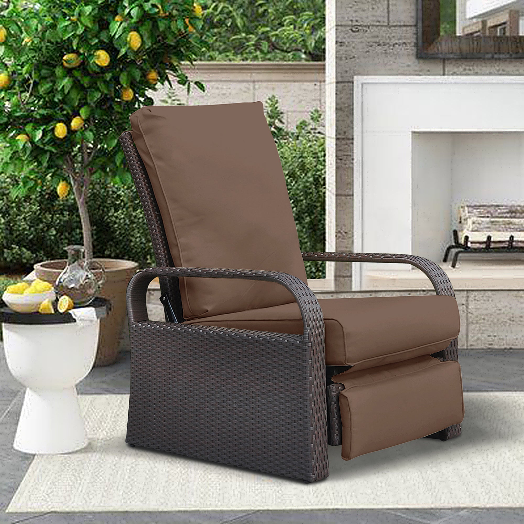 Arttoreal Outdoor Rattan Recliner / Rattan Sofa Recliner / Aluminum Frame Recliner / Cushioned Armchair