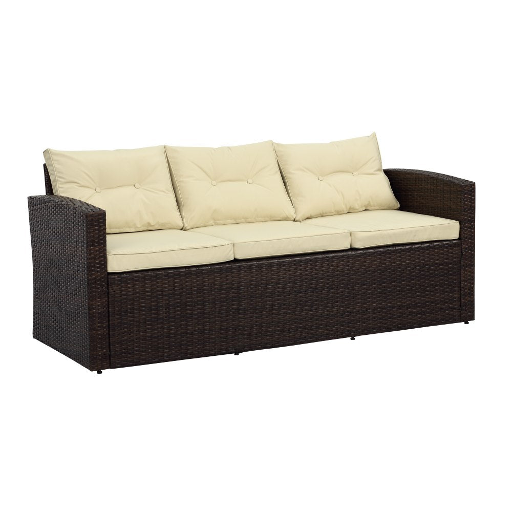 Outdoor 5 Piece Rattan Sectional Sofa Chair Couch with Cushions / All-Weather Wicker Conversation set with Storage