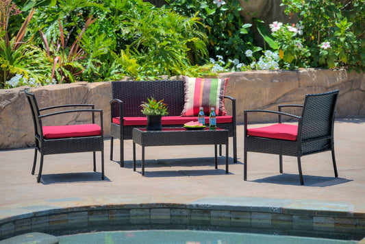4 Piece Wicker Patio Furniture Seating Set / Outdoor Seating Group with Cushions