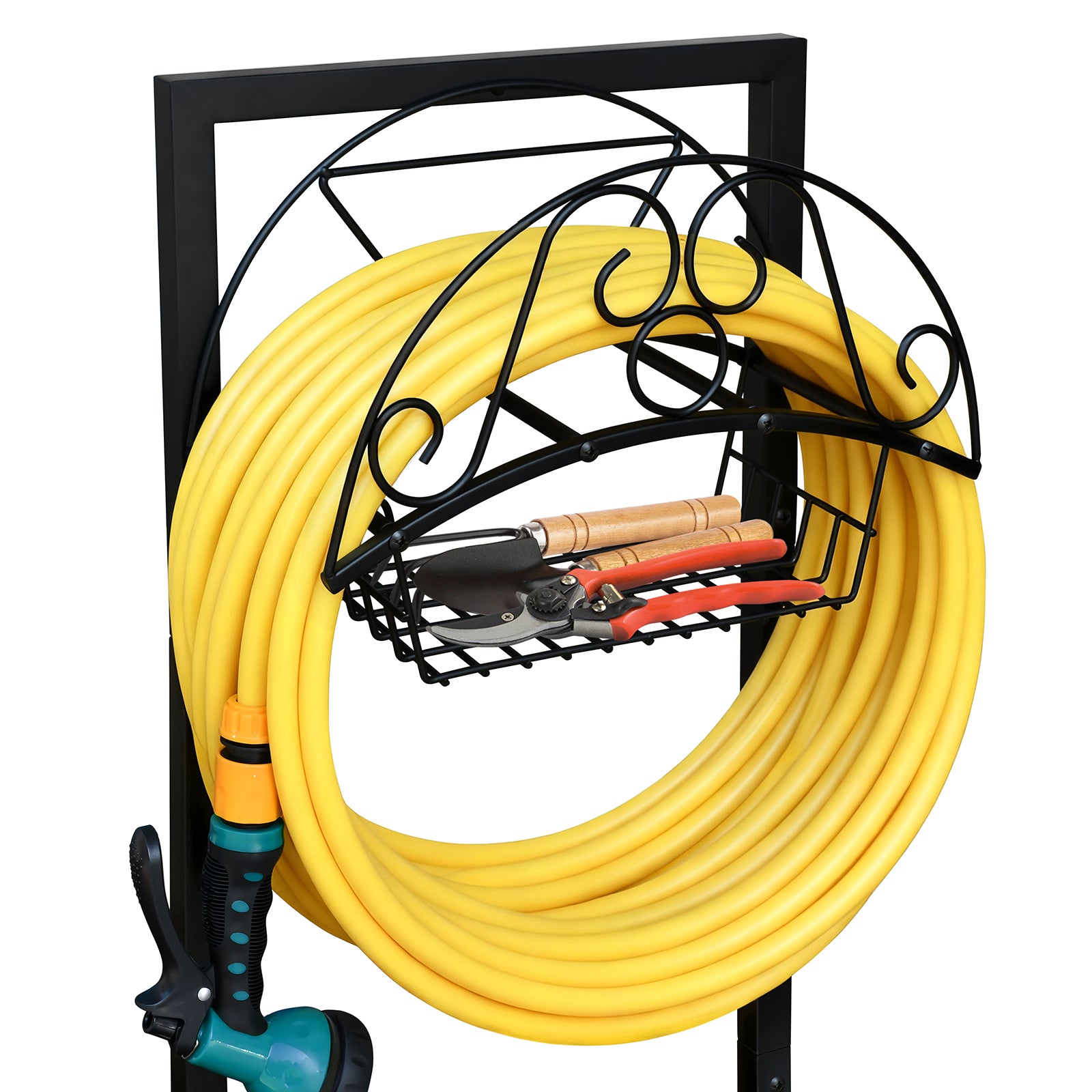 Arttoreal Freestanding Garden Hose Holder, Metal Water Hose Stand with 4 Ground Stakes, Detachable Storage Rack for Yard Lawn Patio
