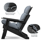 3 Pieces Folding Adirondack Chairs, Patio Fire Pit Chairs, Outdoor Weather Resistant Lounger with Cup Holder, Coffee Table for Deck, Backyard, Garden