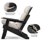 3-piece folding Adirondack chair set with cushions, patio fireplace chair, outdoor weather-resistant chair, with cup holder and coffee table, suitable for patio, backyard, and garden.