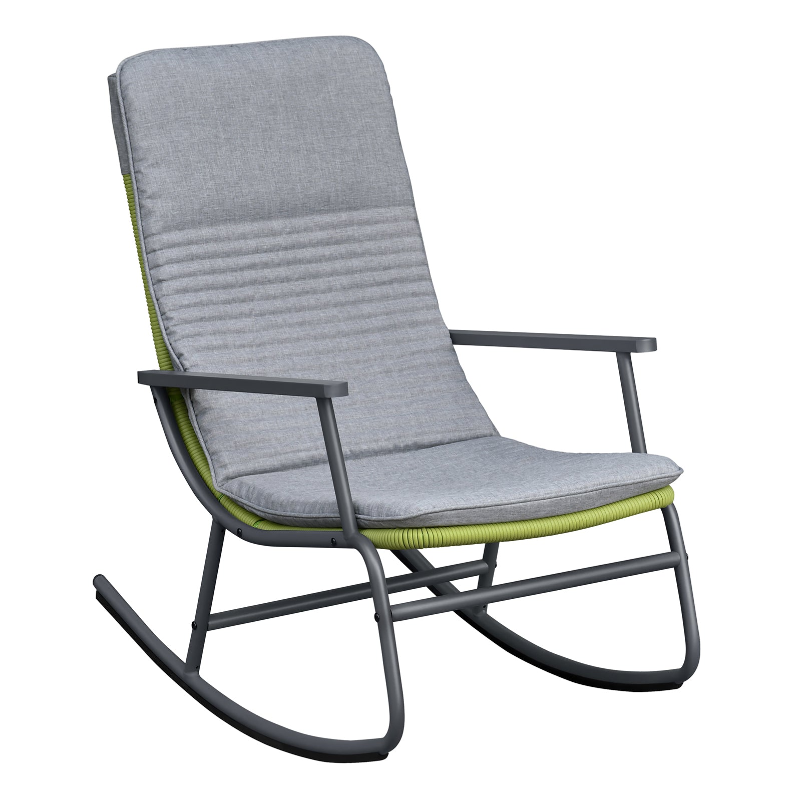 Arttoreal 3-Piece Patio Rocking Chair Bistro Set, Heavy Duty 330 LBS Rocking Chairs with 17.3" Side Table, Gray Cushion & Green Wicker for Garden, Balcony