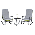 Arttoreal 3-Piece Patio Rocking Chair Bistro Set, Heavy Duty 330 LBS Rocking Chairs with 17.3" Side Table, Gray Cushion & Green Wicker for Garden, Balcony