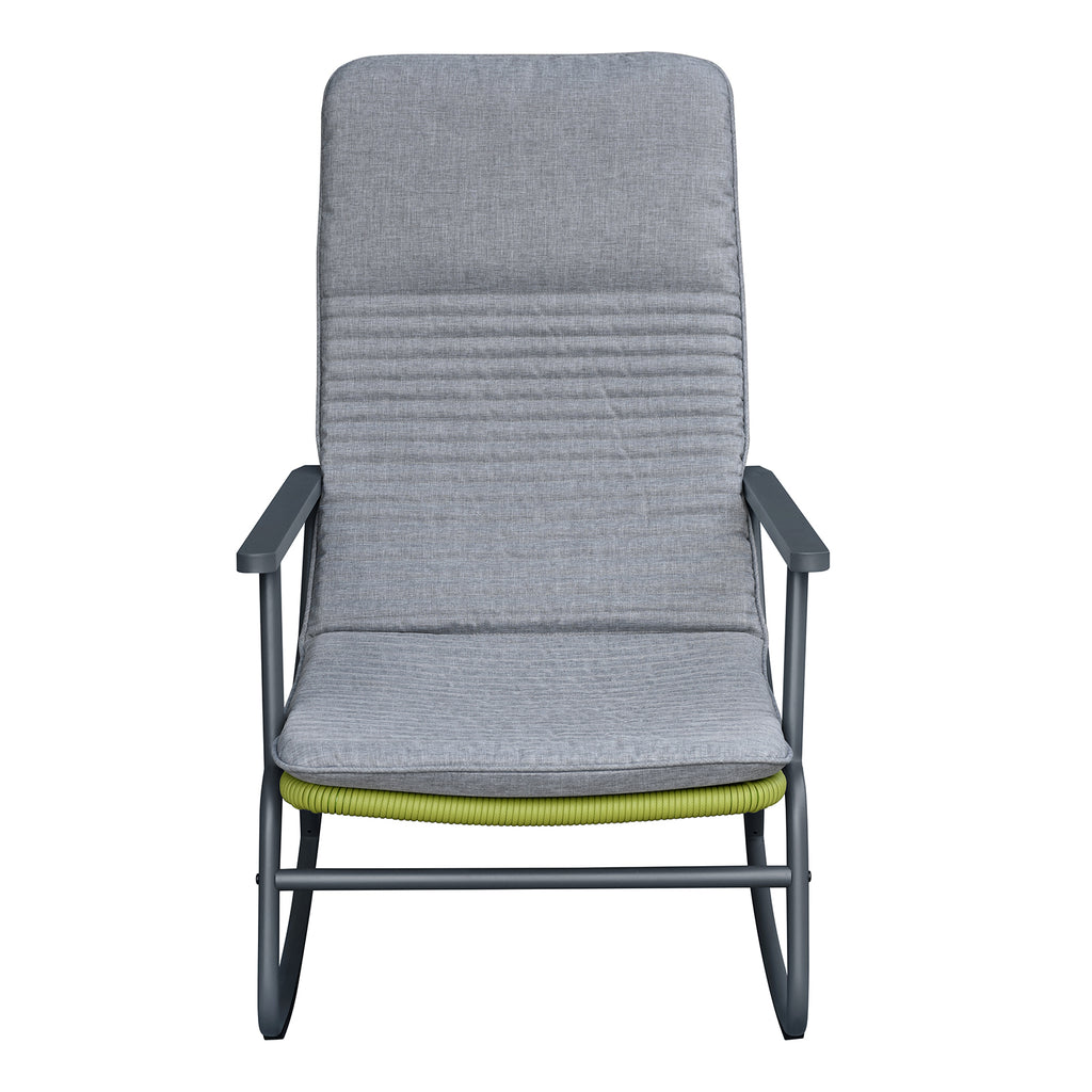 Arttoreal 3-Piece Patio Rocking Chair Bistro Set, Heavy Duty 330 LBS Rocking Chairs with 17.3" Side Table, Gray Cushion & Green Wicker for Garden, Balcony
