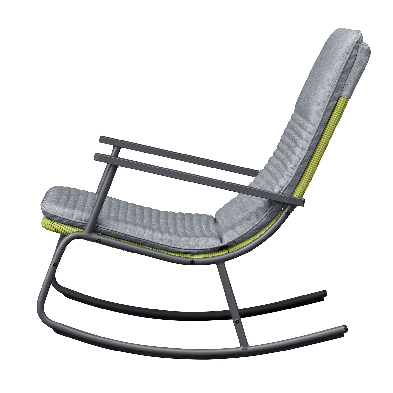Arttoreal 3-Piece Patio Rocking Chair Bistro Set, Heavy Duty 330 LBS Rocking Chairs with 17.3" Side Table, Gray Cushion & Green Wicker for Garden, Balcony