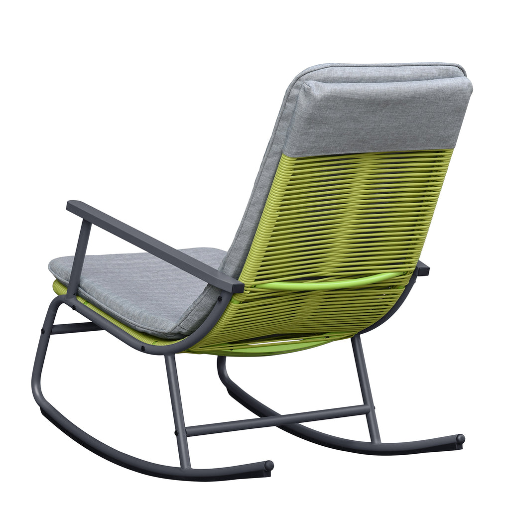 Arttoreal 3-Piece Patio Rocking Chair Bistro Set, Heavy Duty 330 LBS Rocking Chairs with 17.3" Side Table, Gray Cushion & Green Wicker for Garden, Balcony
