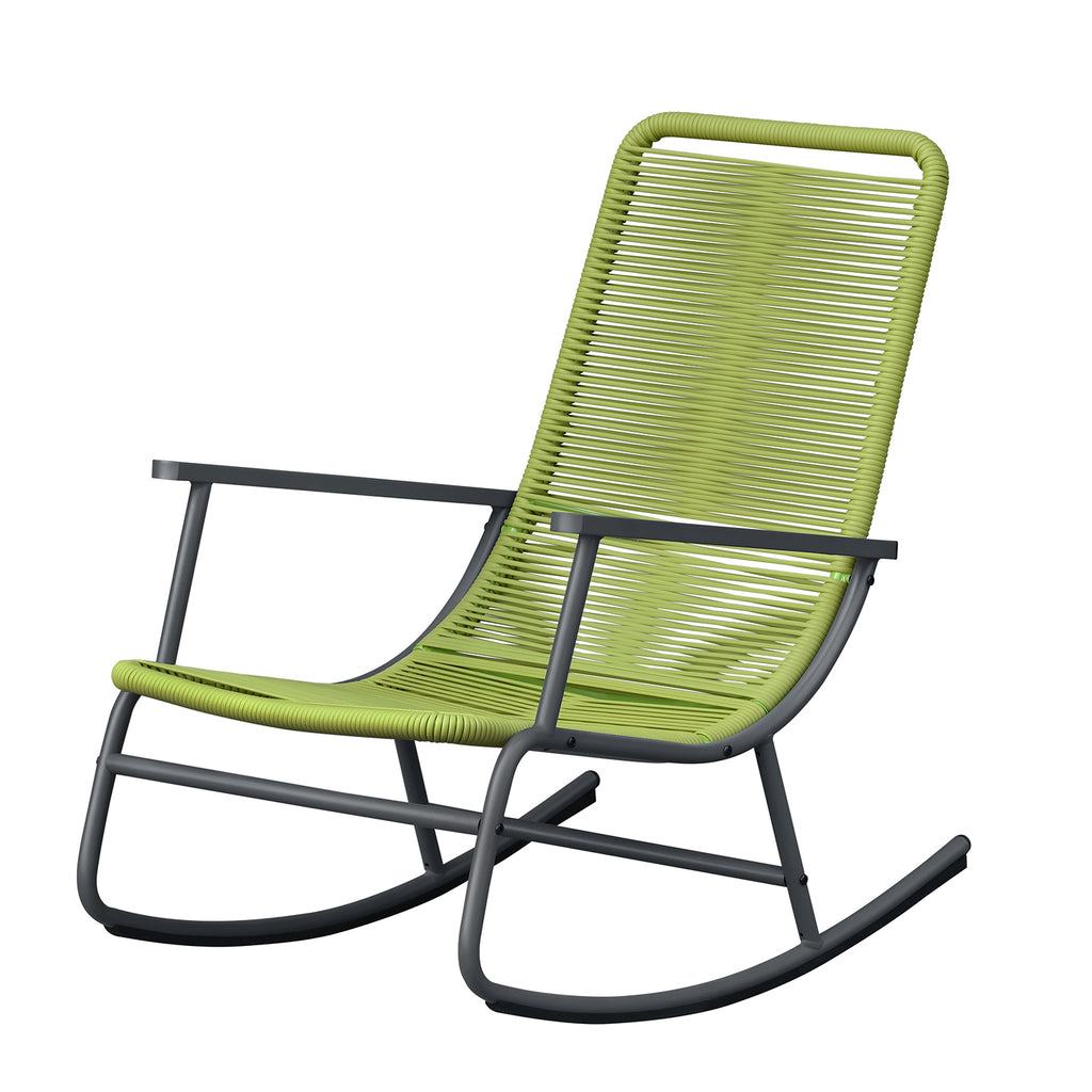 Arttoreal 3-Piece Patio Rocking Chair Bistro Set, Heavy Duty 330 LBS Rocking Chairs with 17.3" Side Table, Gray Cushion & Green Wicker for Garden, Balcony
