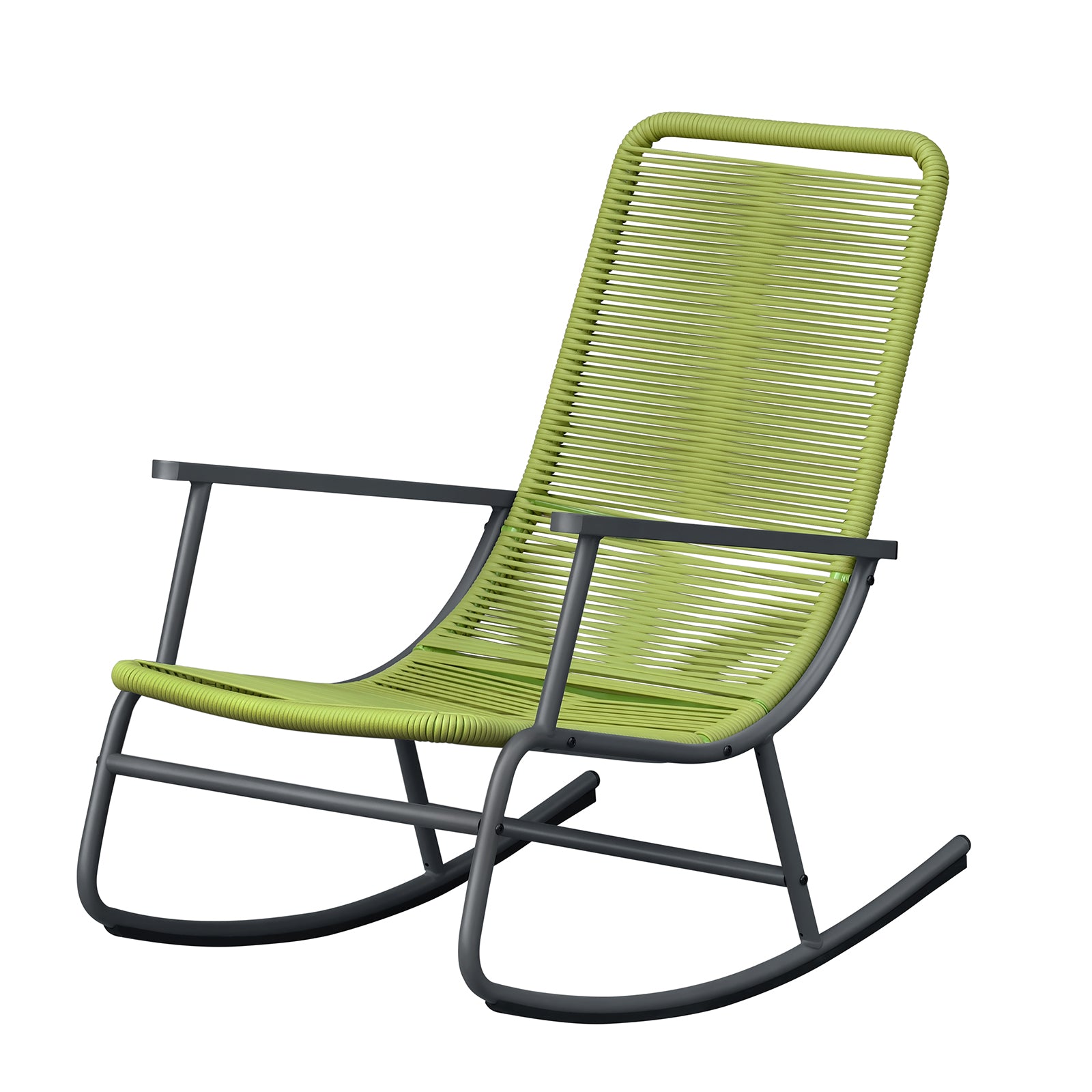 Arttoreal 3-Piece Patio Rocking Chair Bistro Set, Heavy Duty 330 LBS Rocking Chairs with 17.3" Side Table, Gray Cushion & Green Wicker for Garden, Balcony