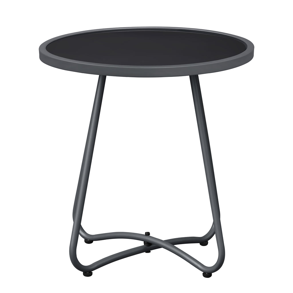 Arttoreal  Outdoor Side Table, 17.3" Round Glass Top Patio End Table, 17.7" Height with Metal Frame for Backyard, Deck, Balcony
