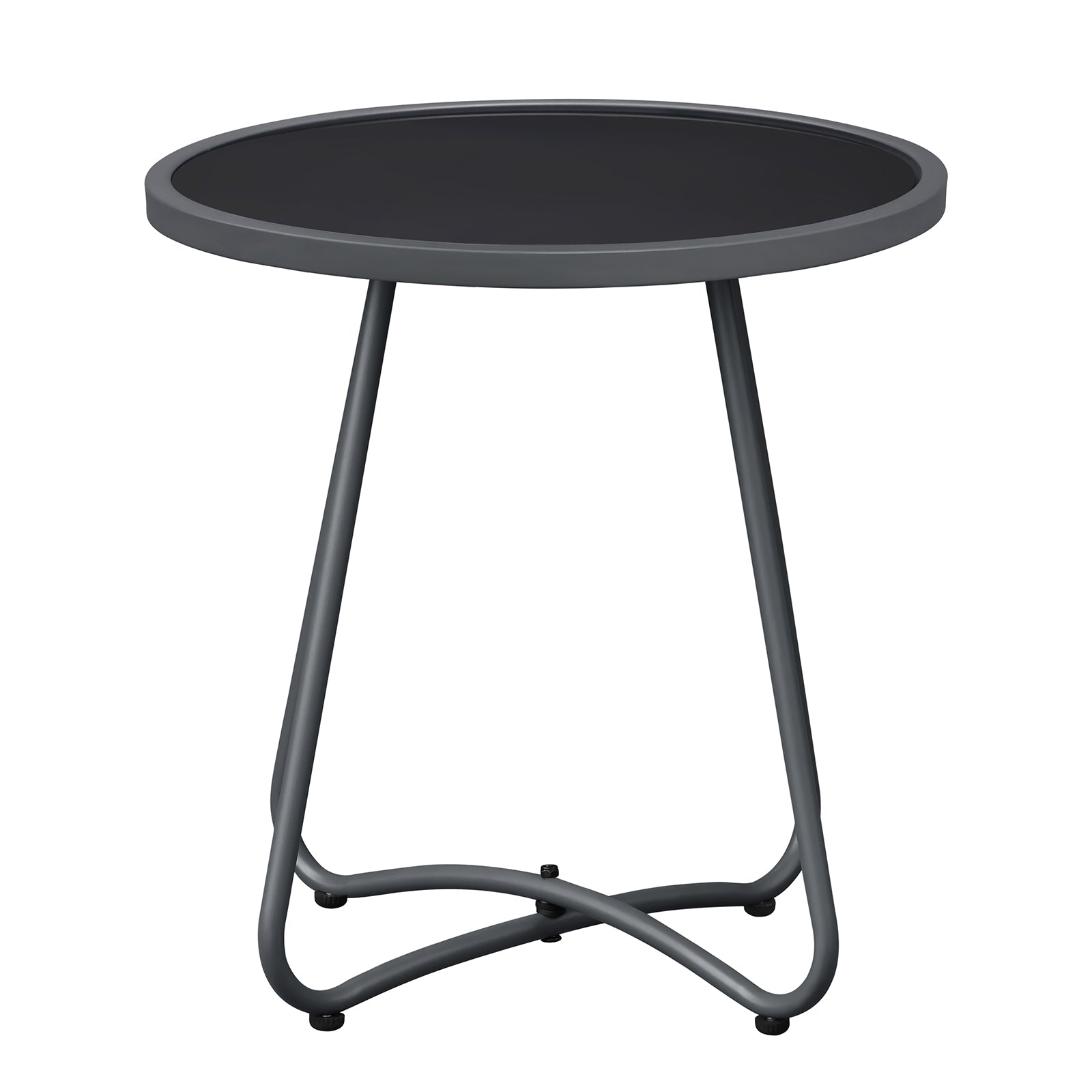 Arttoreal  Outdoor Side Table, 17.3" Round Glass Top Patio End Table, 17.7" Height with Metal Frame for Backyard, Deck, Balcony