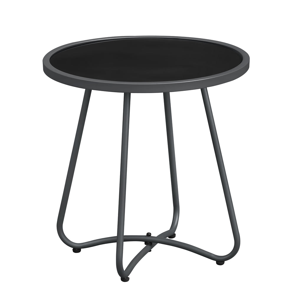 Arttoreal  Outdoor Side Table, 17.3" Round Glass Top Patio End Table, 17.7" Height with Metal Frame for Backyard, Deck, Balcony