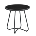 Arttoreal  Outdoor Side Table, 17.3" Round Glass Top Patio End Table, 17.7" Height with Metal Frame for Backyard, Deck, Balcony