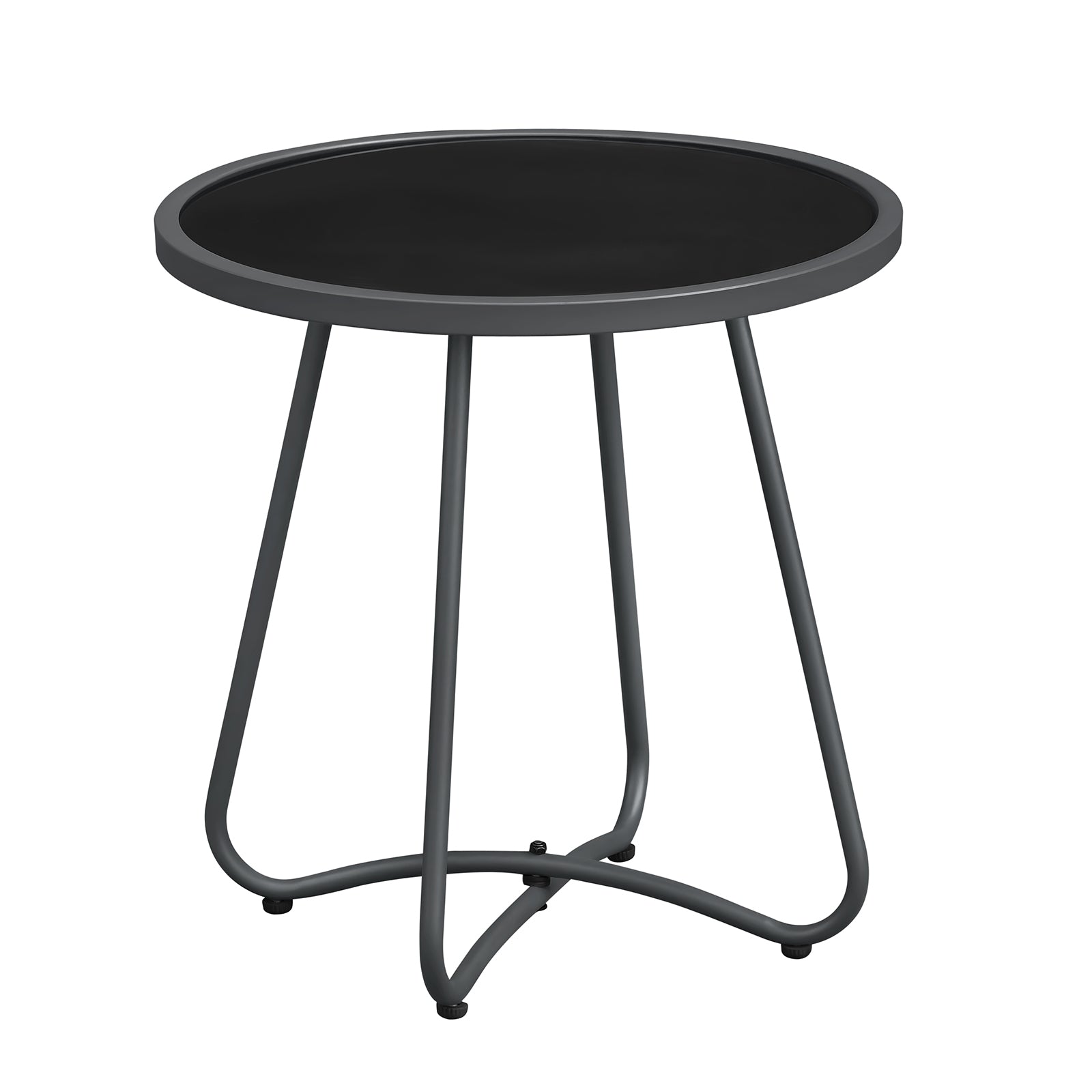 Arttoreal  Outdoor Side Table, 17.3" Round Glass Top Patio End Table, 17.7" Height with Metal Frame for Backyard, Deck, Balcony