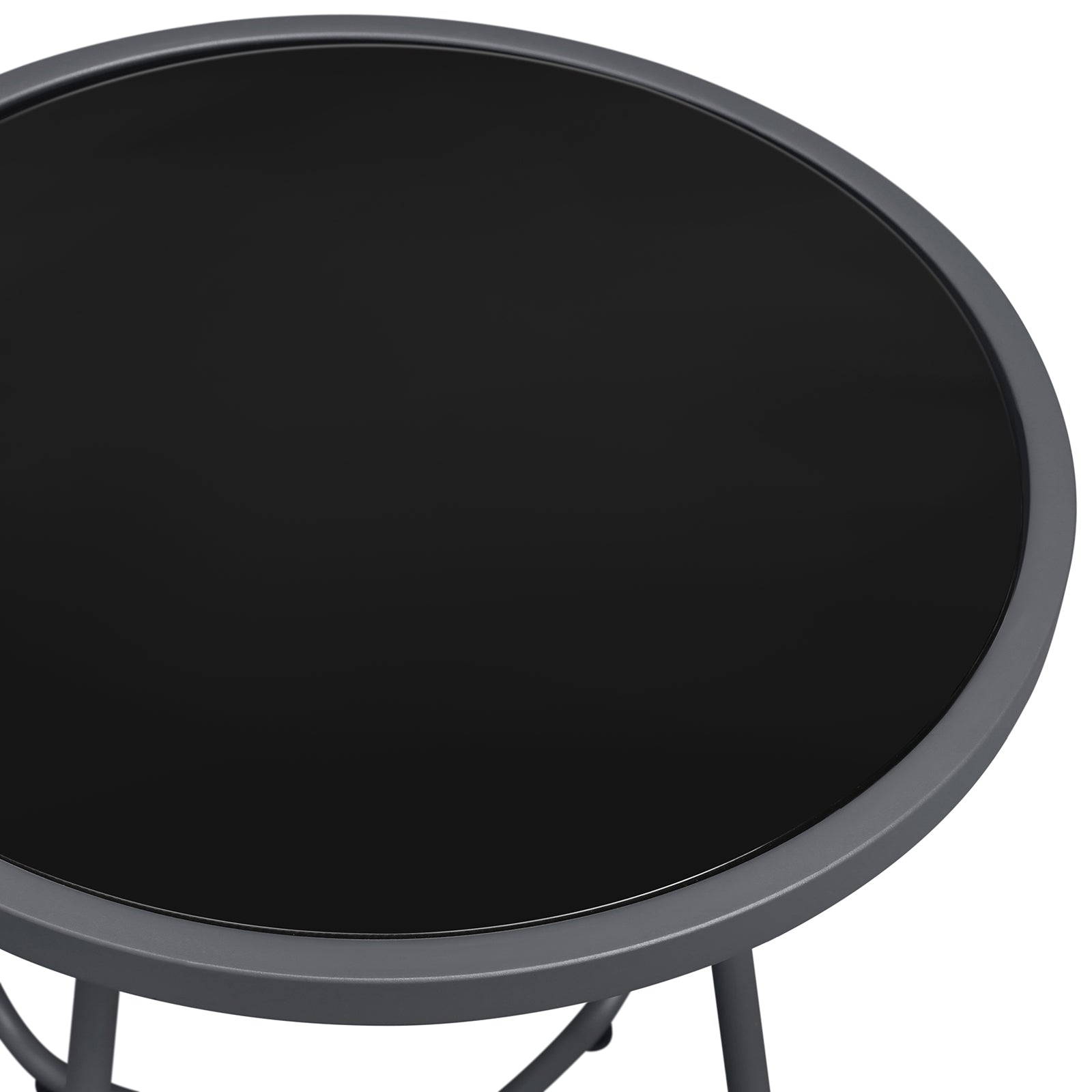 Arttoreal  Outdoor Side Table, 17.3" Round Glass Top Patio End Table, 17.7" Height with Metal Frame for Backyard, Deck, Balcony