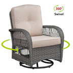 Arttoreal Outdoor Swivel Rocker Patio Chairs Set of 2 and Matching Side Table / 3 Piece Wicker Patio Bistro Set with Premium Fabric Cushions
