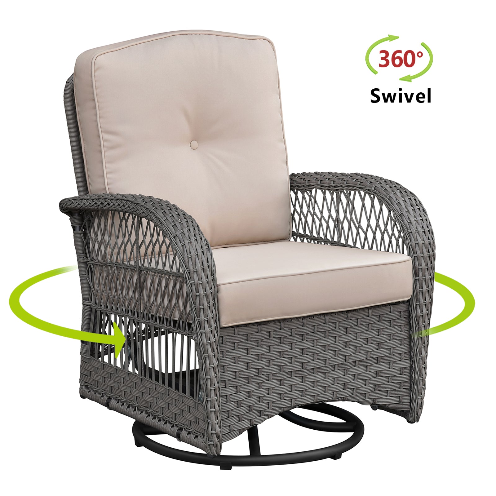 Arttoreal Outdoor Swivel Rocker Patio Chairs Set of 2 and Matching Side Table / 3 Piece Wicker Patio Bistro Set with Premium Fabric Cushions