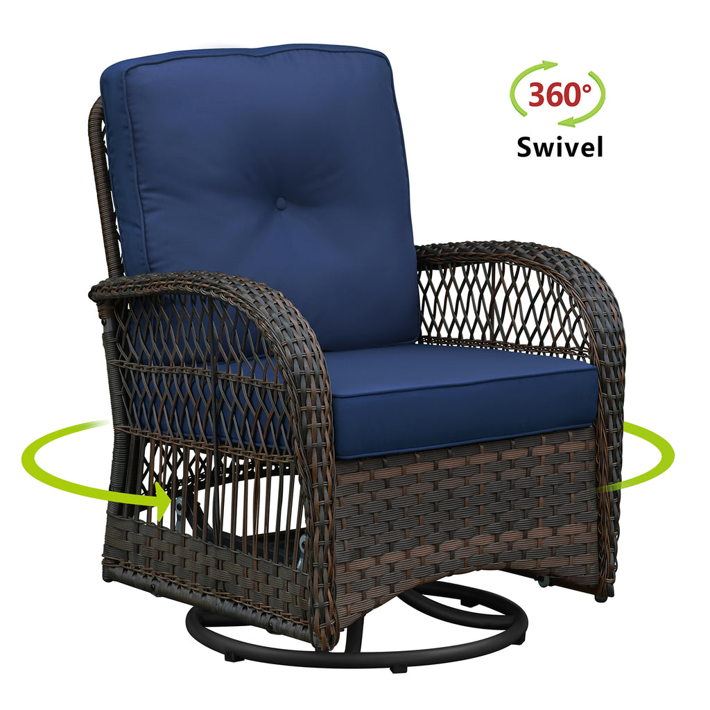 Arttoreal Outdoor Swivel Rocker Patio Chairs Set of 2 and Matching Side Table / 3 Piece Wicker Patio Bistro Set with Premium Fabric Cushions