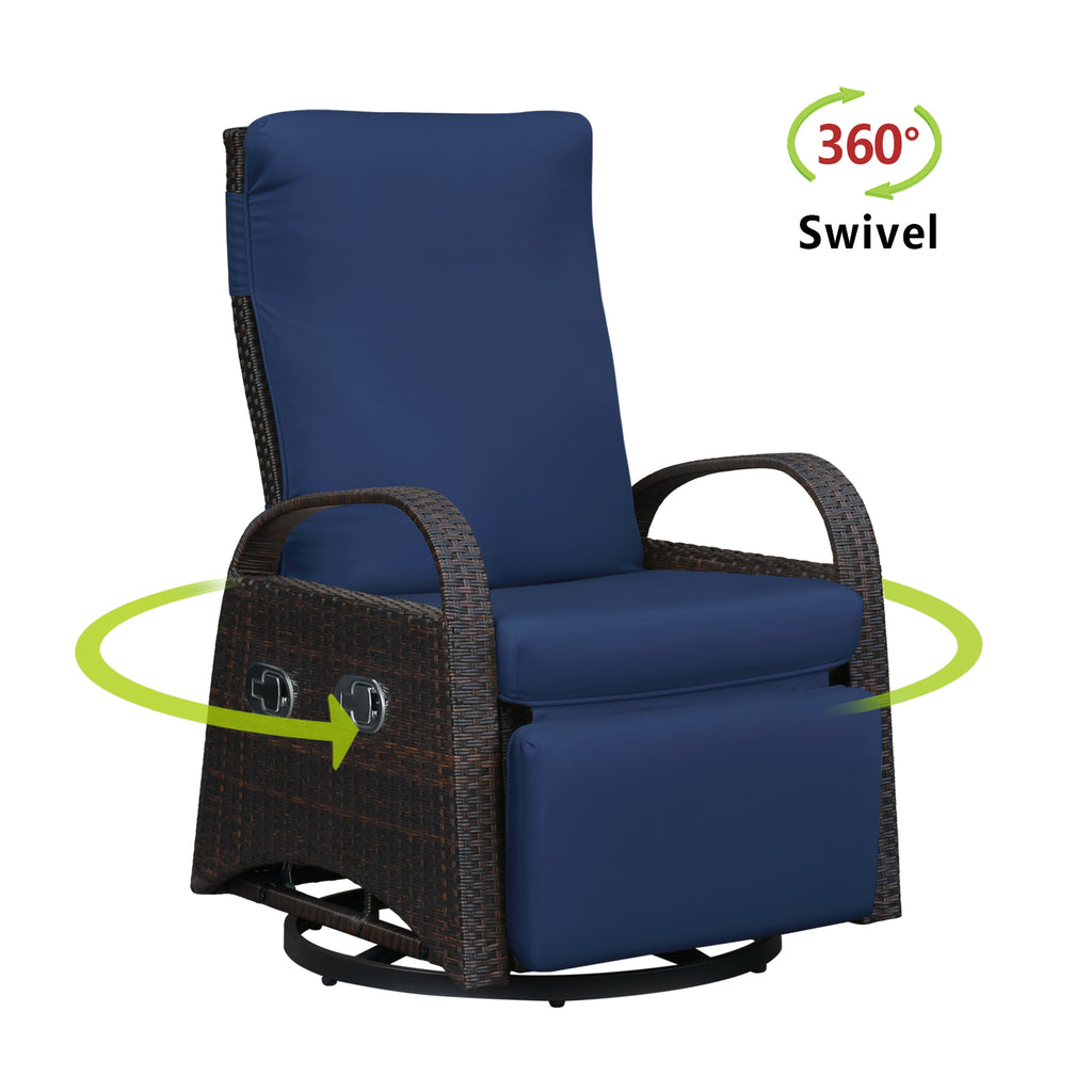 Arttoreal Outdoor Swivel Rattan Lounge Chair, 42.2 inches high,  – Indoor/Outdoor Recliner with Side Table