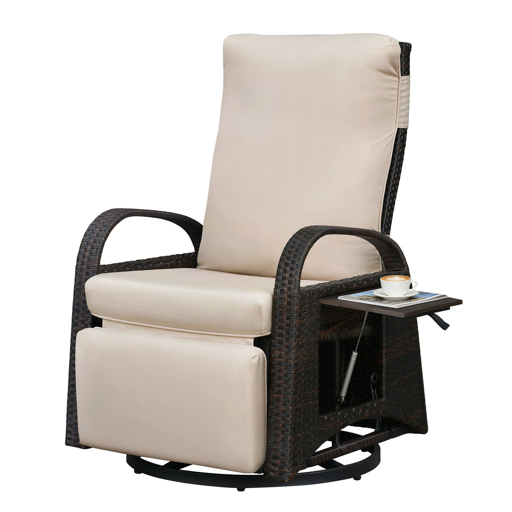 Arttoreal Outdoor Swivel Rattan Lounge Chair, 42.2 inches high,  – Indoor/Outdoor Recliner with Side Table
